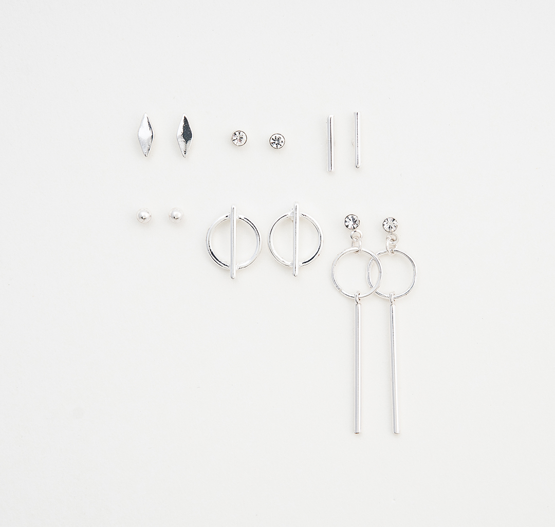 Набор серег (6 пар) Мармалато, цвет Белое серебро-прозрачный #1