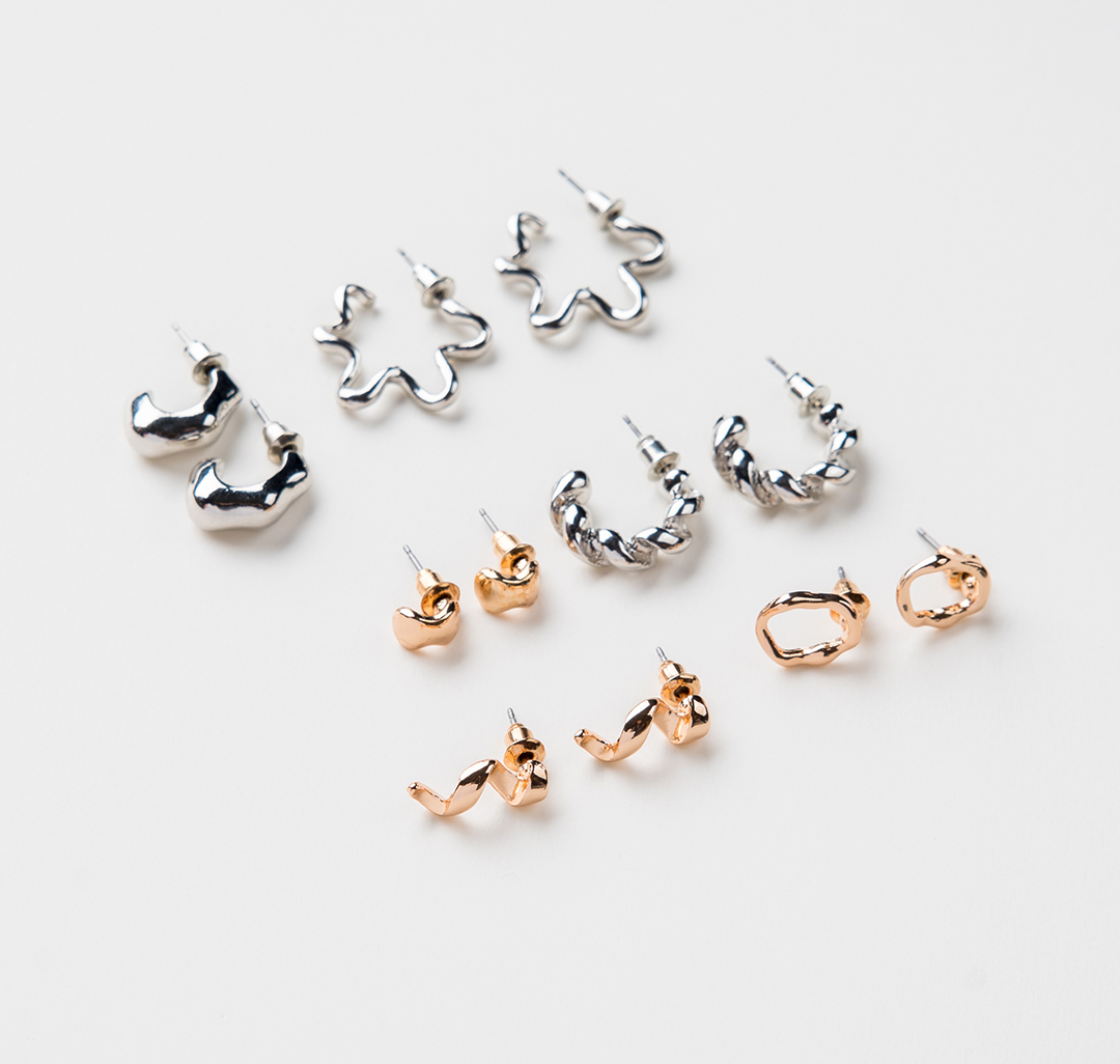 Набор серег (6 пар) Мармалато, цвет Золото-серебро #1