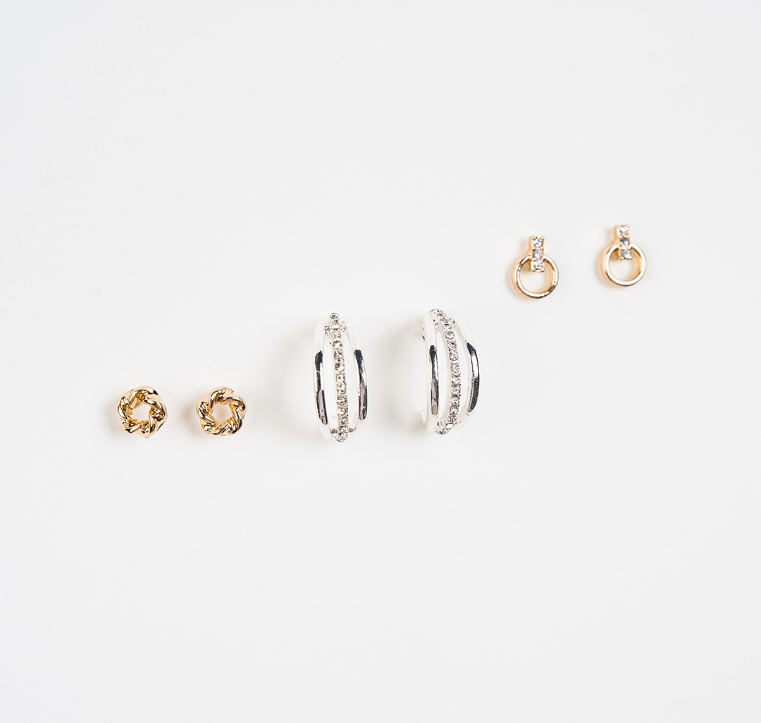 Набор серег (3 пары) Мармалато, цвет Золото-белое серебро-прозрачный #1