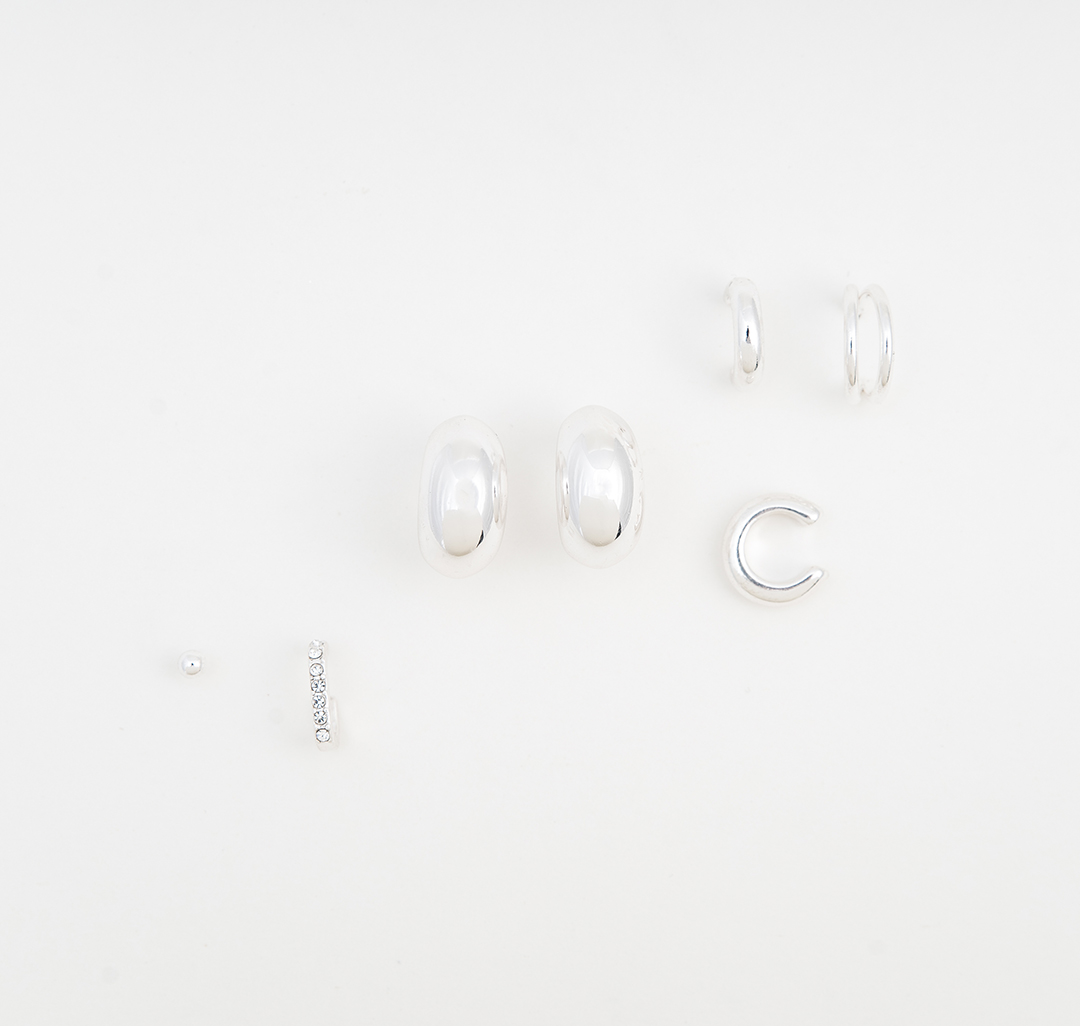 Набор (серьги 3 шт, кафф 1 шт) Мармалато, цвет Белое серебро-прозрачный #1