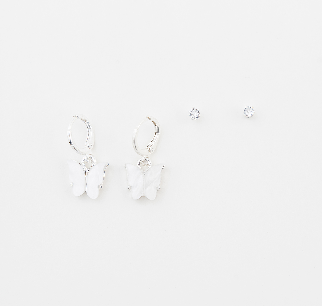 Набор серег (2 пары) Мармалато, цвет Белый-белое серебро-прозрачный #1