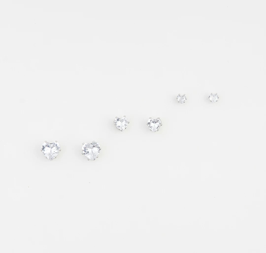 Набор серег (3 пары) Мармалато, цвет Белое серебро-прозрачный #1