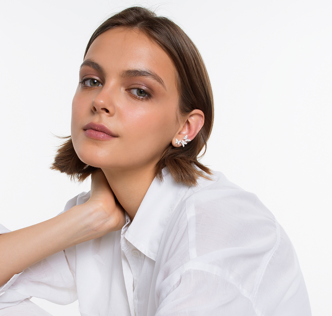 Набор (серьги 1 шт, кафф 1 шт) Мармалато, цвет Прозрачный-белое серебро #2