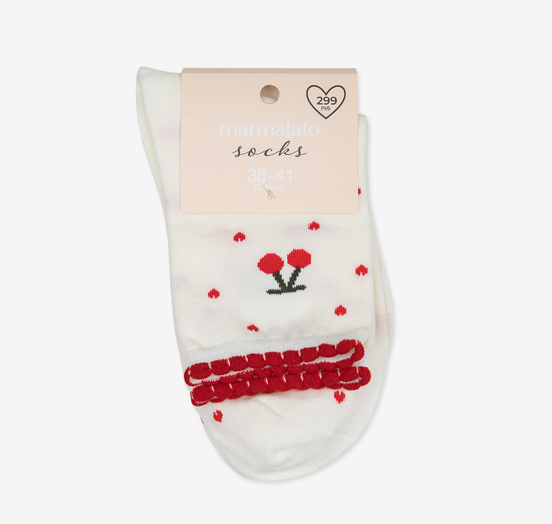 Носки (1 пара) Мармалато, цвет Молочный-красный-зеленый #5