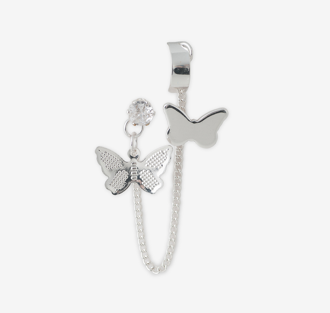 Набор (серьги 1шт, кафф 1 шт) Мармалато, цвет Белое серебро-прозрачный #1