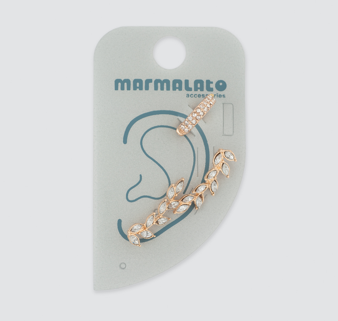 Набор (кафф 1 шт, сереги 1 шт Мармалато, цвет Золото-прозрачный #1