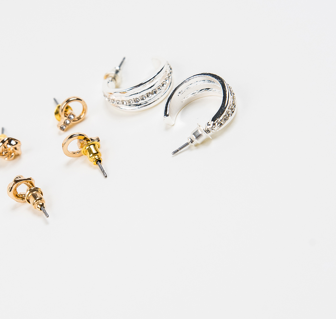 Набор серег (3 пары) Мармалато, цвет Золото-белое серебро-прозрачный #2