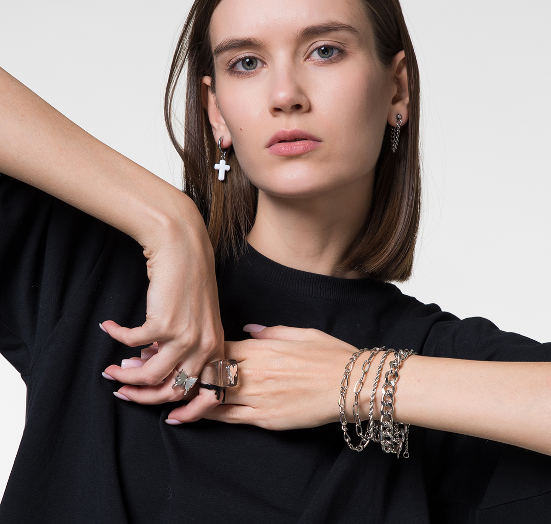 Набор серег (10 шт) Мармалато, цвет Серебро-черный-белый #2