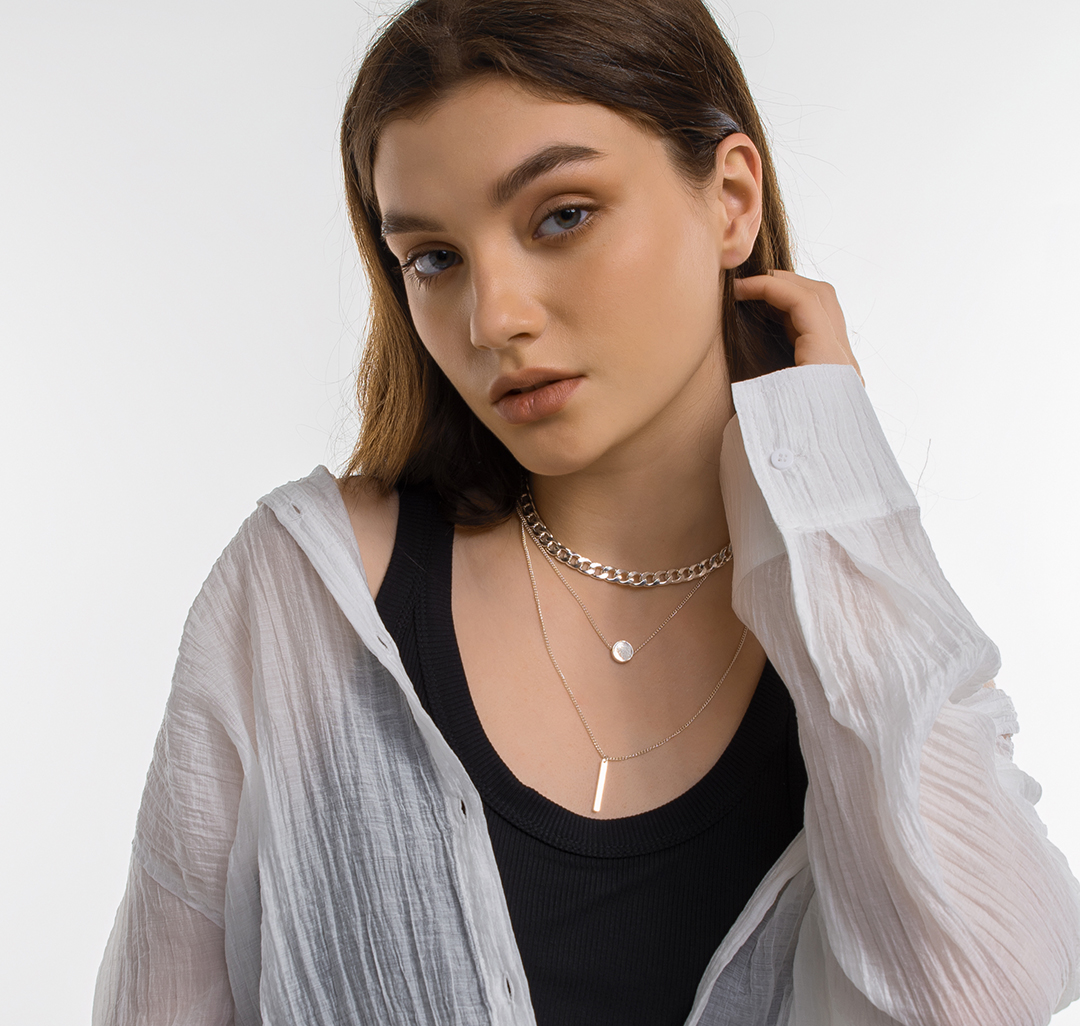 Набор колье (2 шт) Мармалато, цвет Белое серебро #4