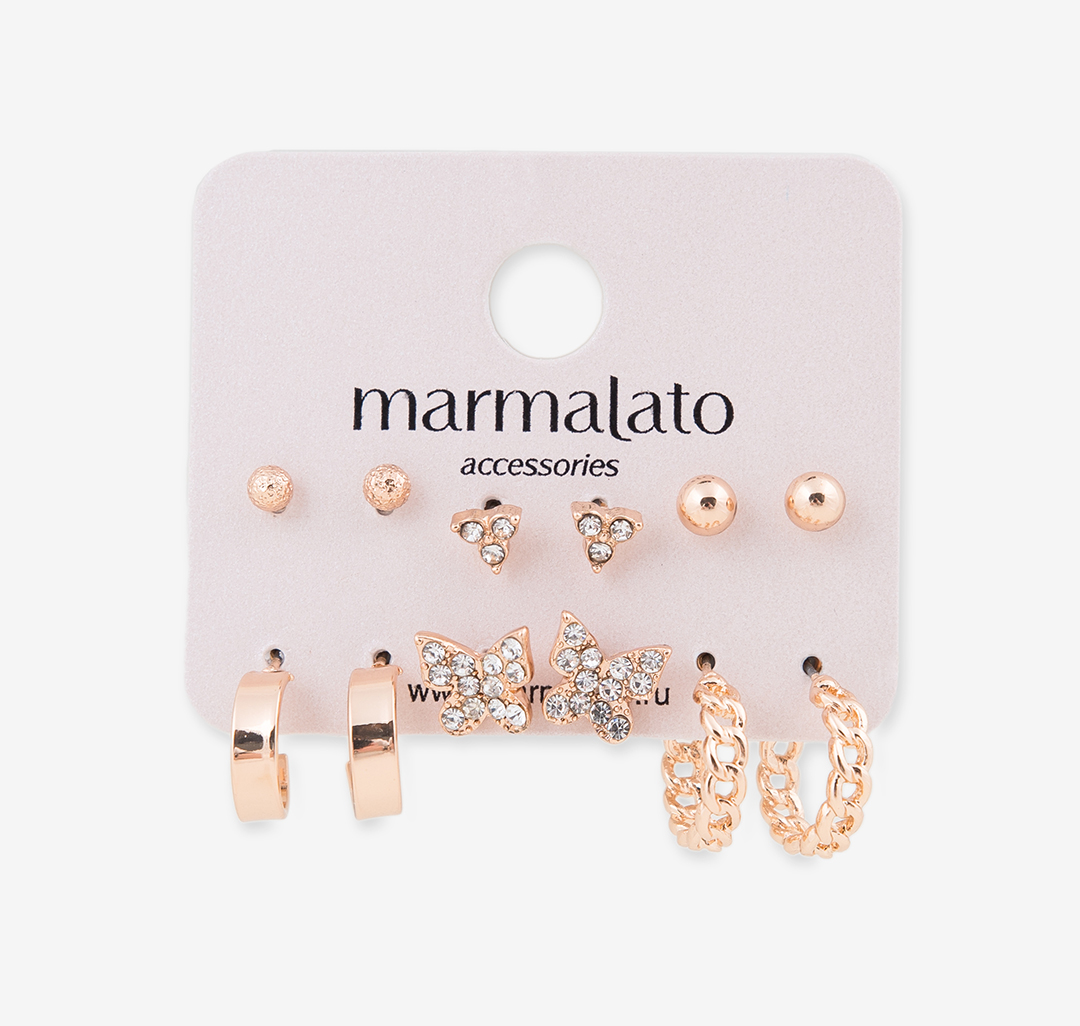 Набор серег (6 пар) Мармалато, цвет Золото-прозрачный #1