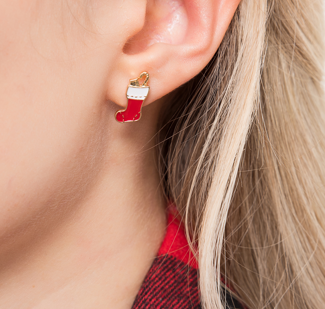 Набор серег (3 пары) Мармалато, цвет Красный-зеленый-золото #3