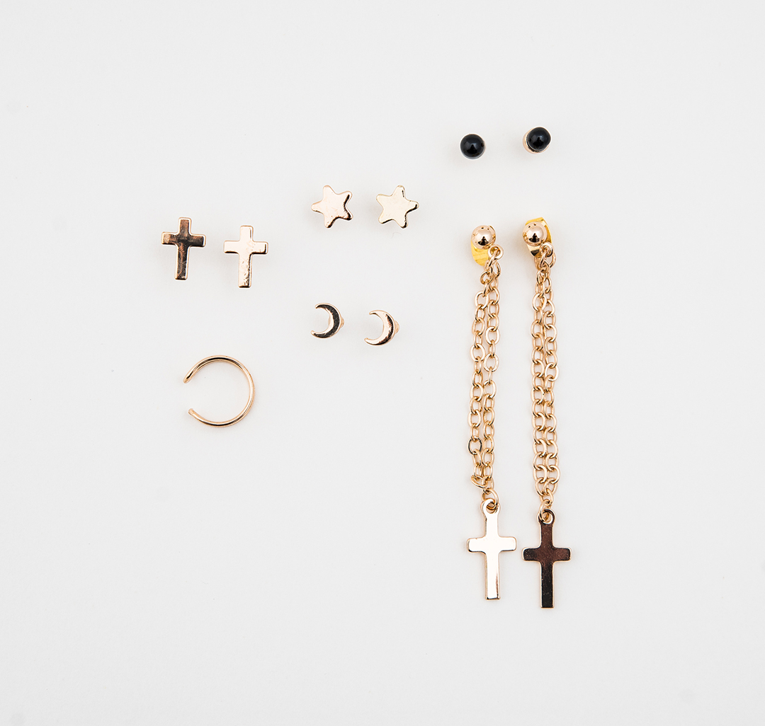 Набор серег (6 пар) Мармалато, цвет Золото-черный #1