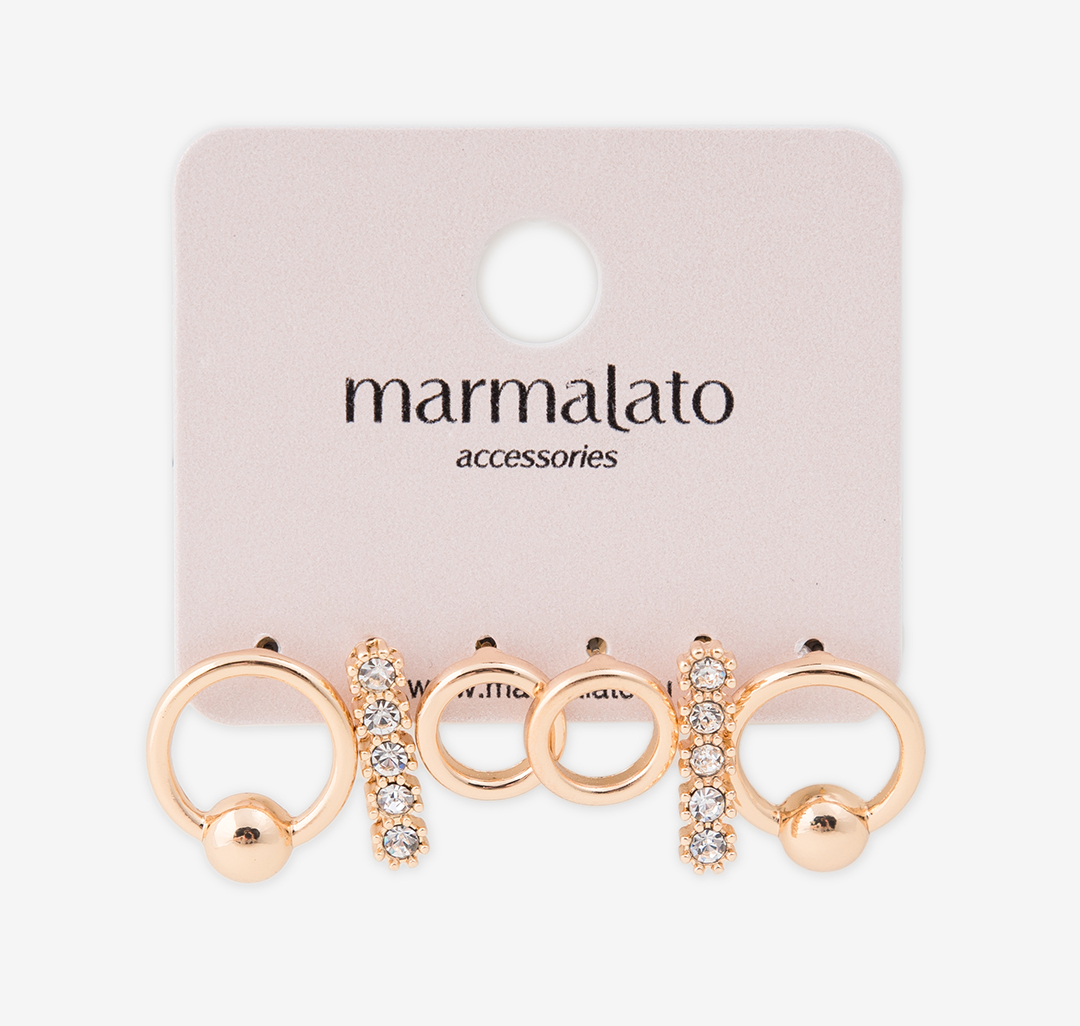 Набор серег (3 пары) Мармалато, цвет Золото-прозрачный #1