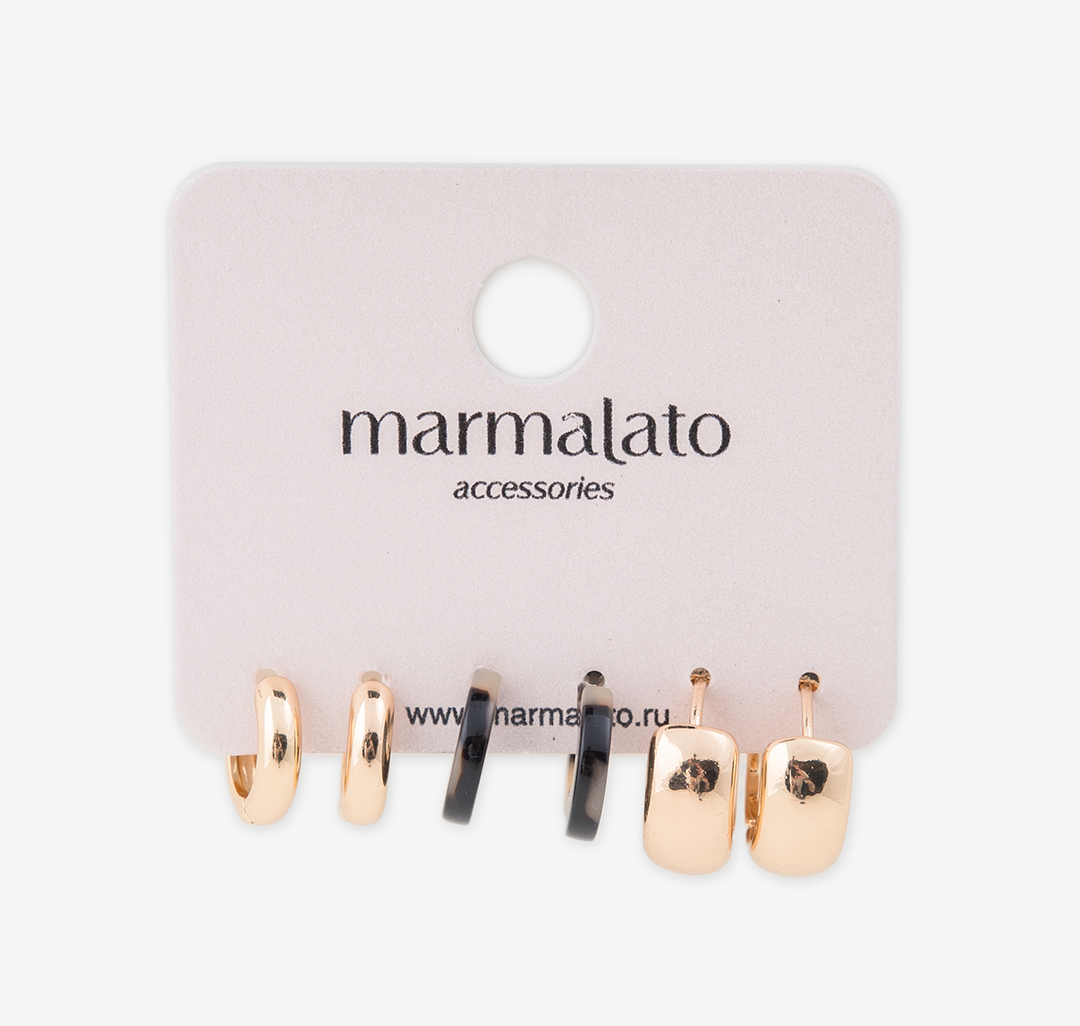 Набор серег (3 пары) Мармалато, цвет Золото-бежевый-коричневый #1