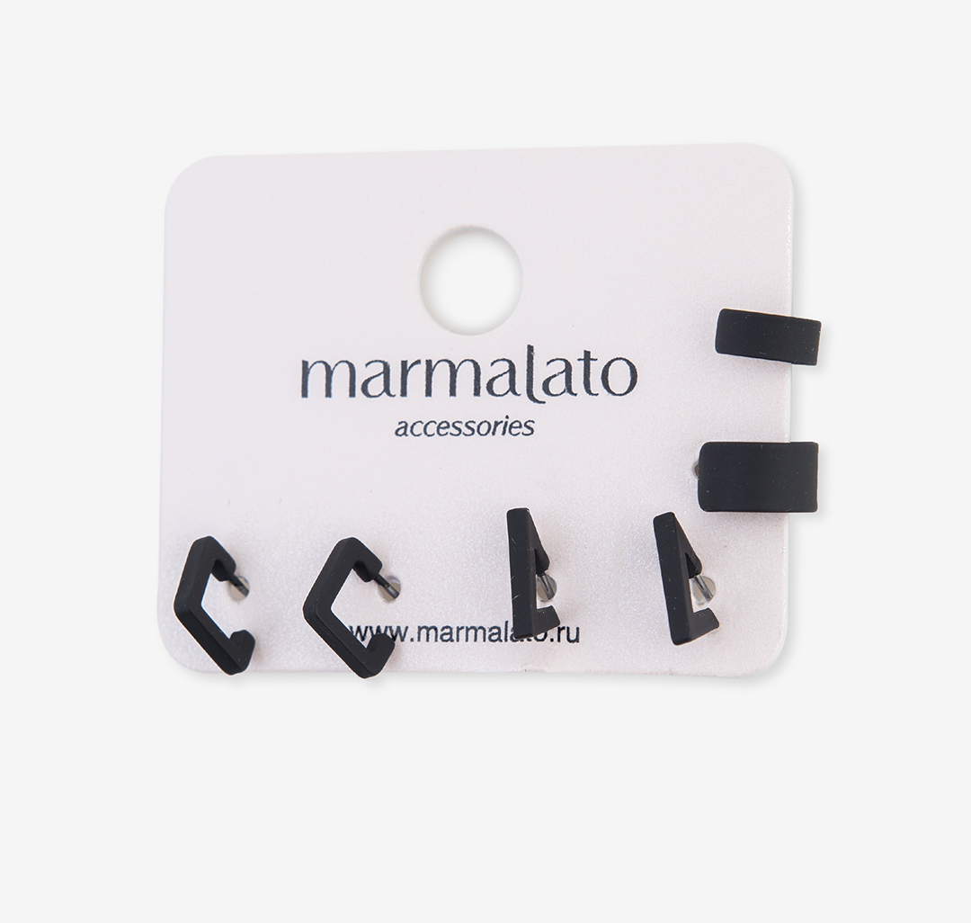 Набор (серьги 2 пары, кафф 2 шт) Мармалато, цвет Матовый черный #1