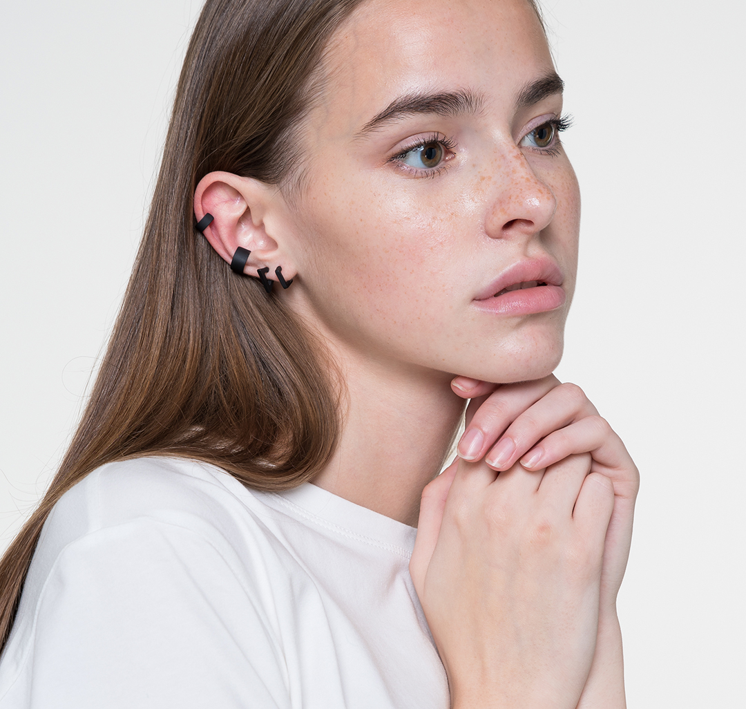 Набор (серьги 2 пары, кафф 2 шт) Мармалато, цвет Матовый черный #2