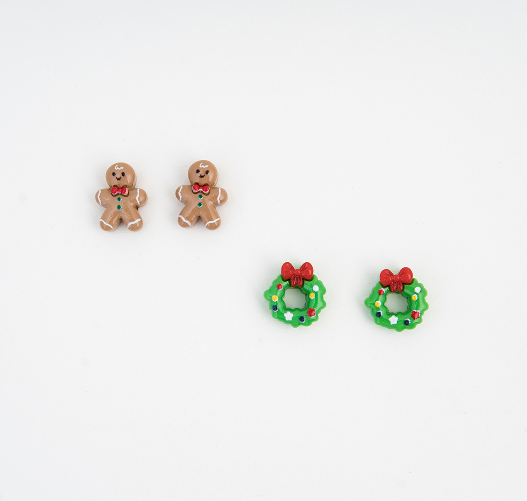 Набор серег (2 пары) Мармалато, цвет Зеленый-коричневый-красный #1