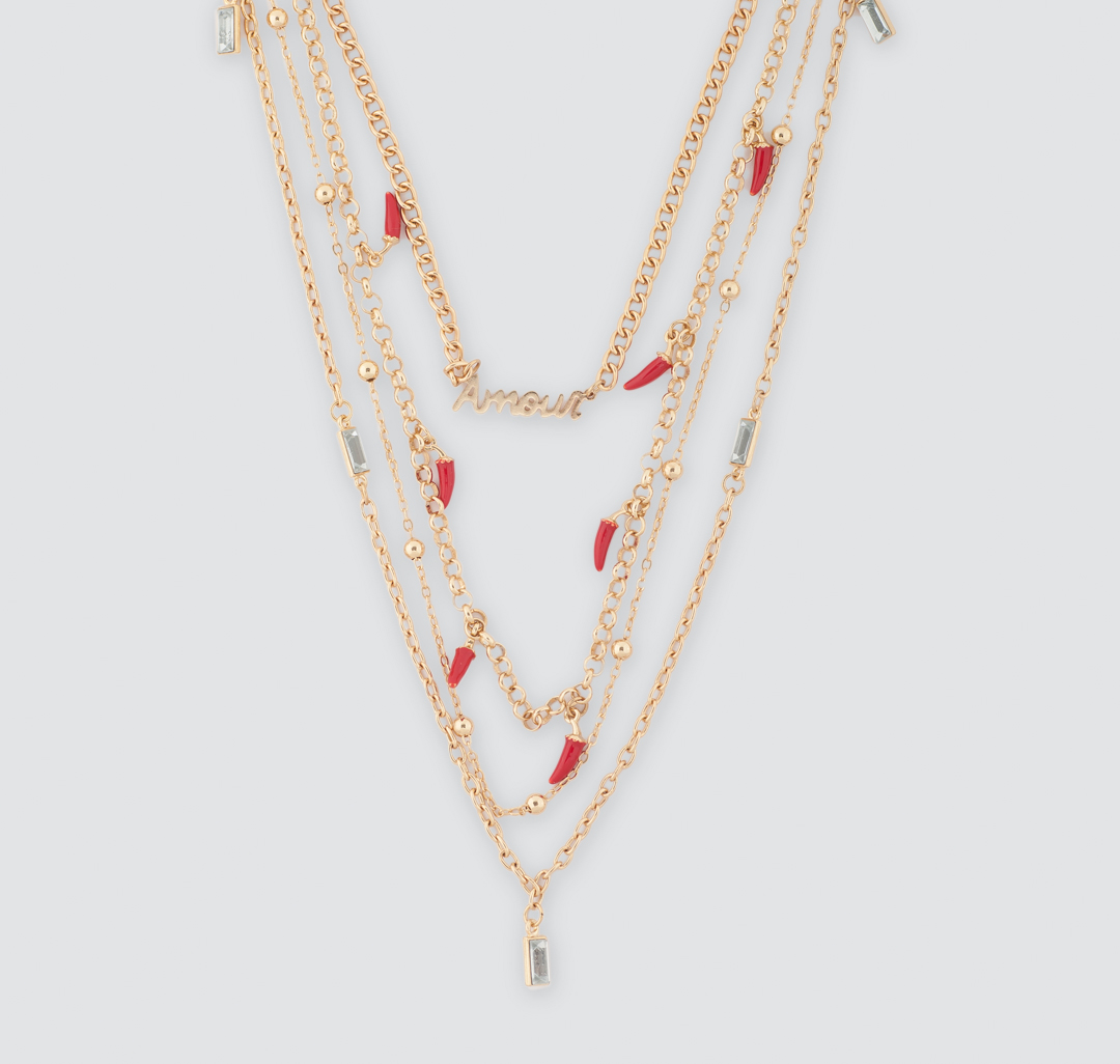 Набор колье (4 шт) Мармалато, цвет Золото-красный-прозрачный #1