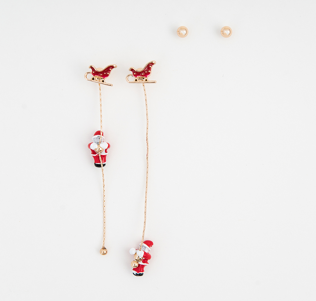 Набор серег (2 пары) Мармалато, цвет Золото-красный-белый #1