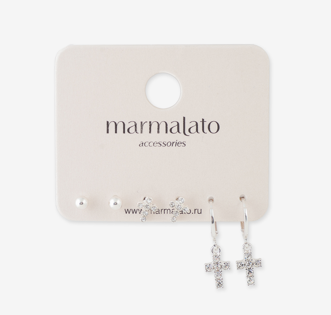 Набор серег (3 пары) Мармалато, цвет Белое серебро-прозрачный #1