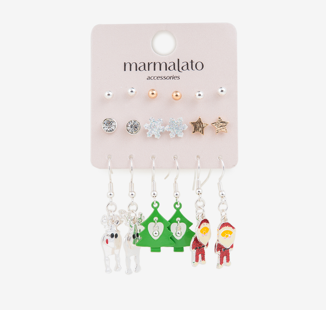 Набор серег (9 пар) Мармалато, цвет Белое серебро-золото-мультиколор #1