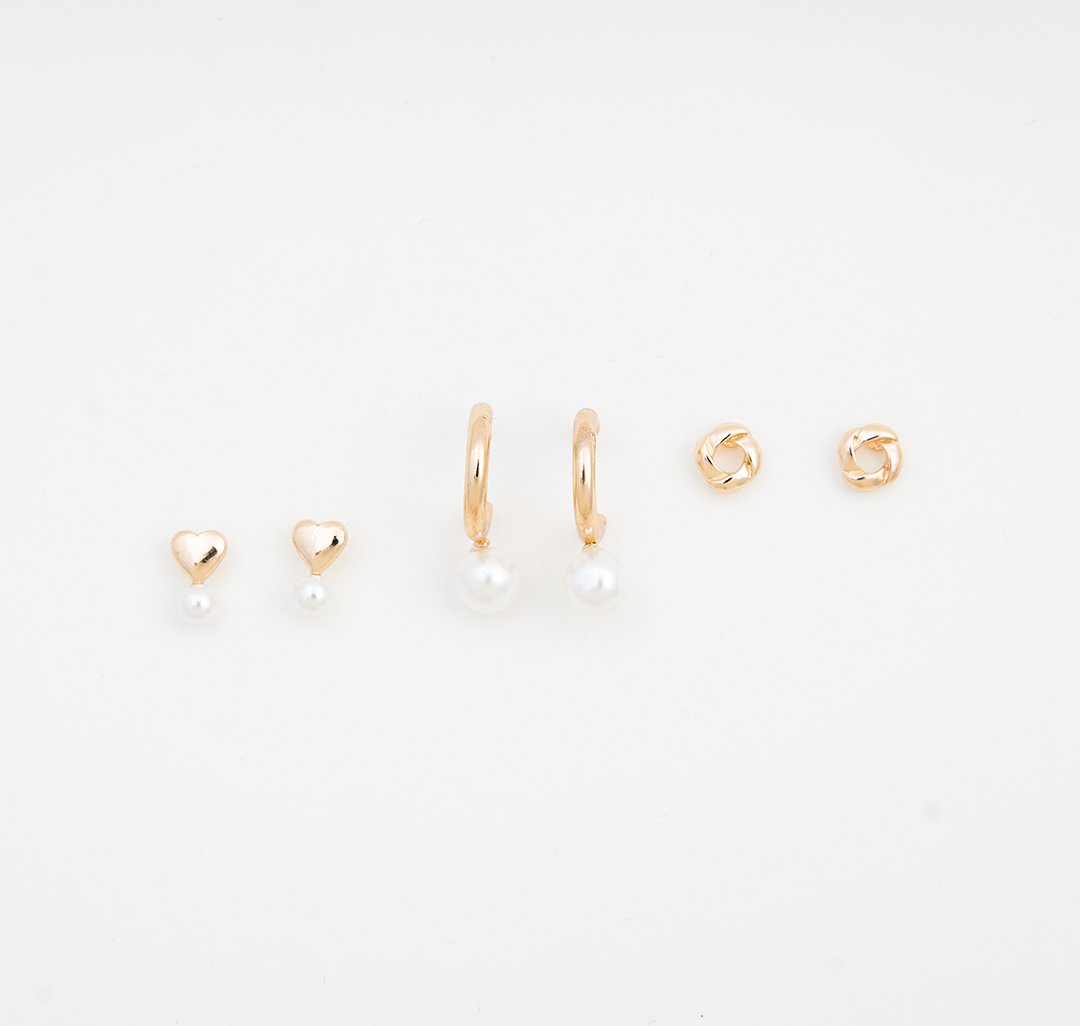 Набор серег (3 пары) Мармалато, цвет Золото-жемчуг #1