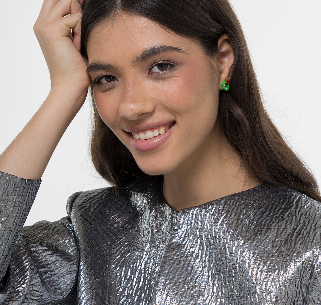 Набор серег (2 пары) Мармалато, цвет Зеленый-коричневый-красный #3