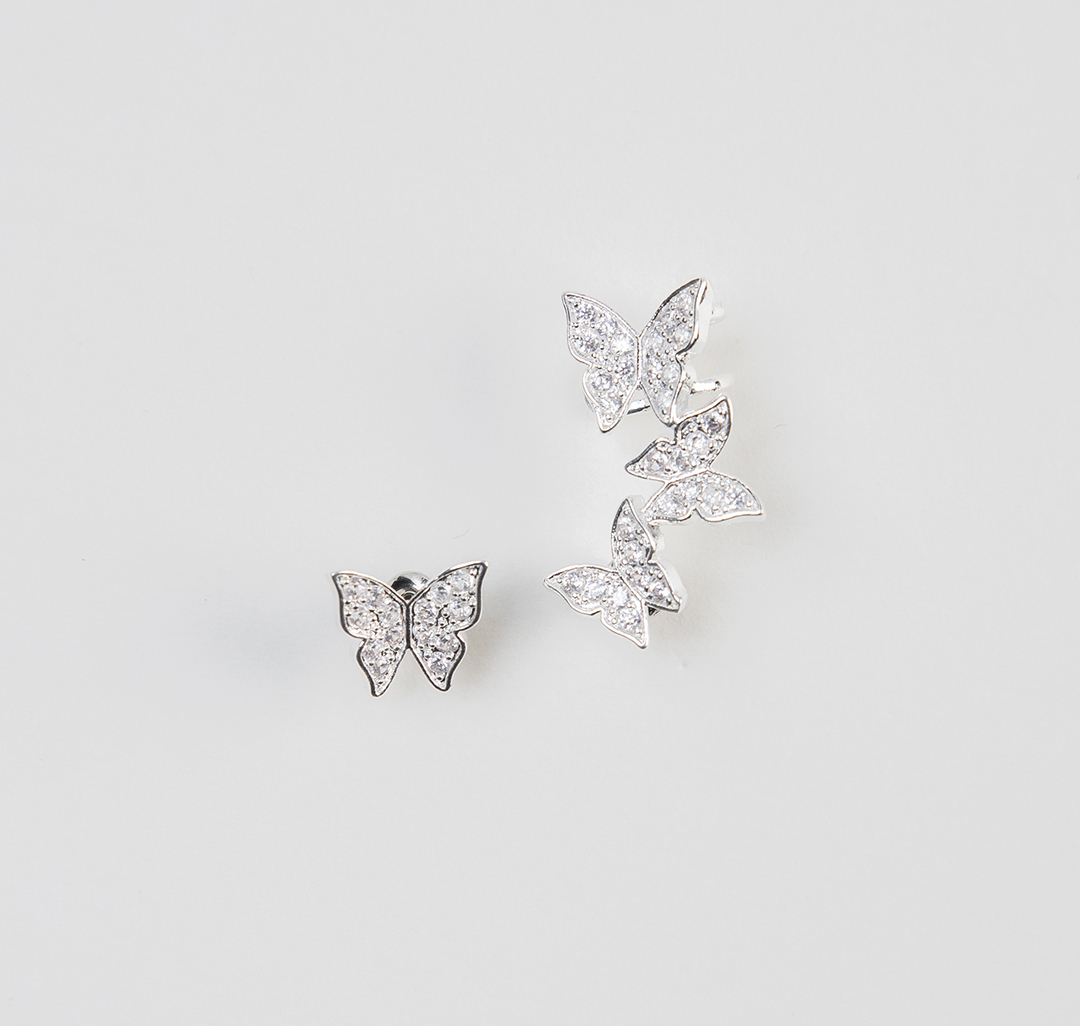 Набор (серьги 1 шт, кафф 1 шт) Мармалато, цвет Прозрачный-белое серебро #1