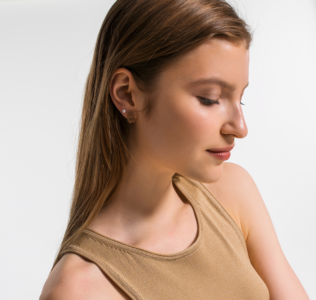 Набор серег (3 пары) Мармалато, цвет Коричневый-розовый-жемчуг #2