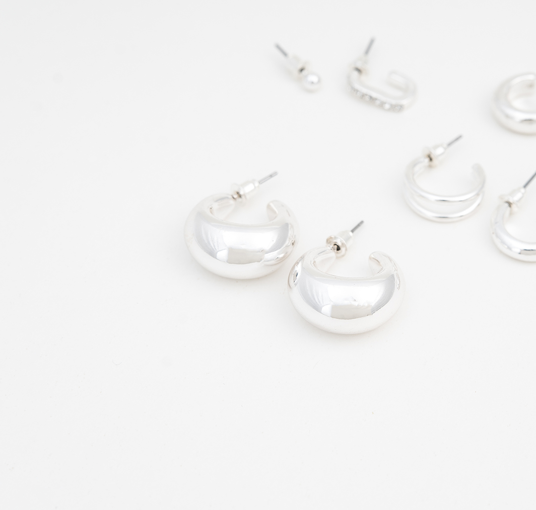 Набор (серьги 3 шт, кафф 1 шт) Мармалато, цвет Белое серебро-прозрачный #2