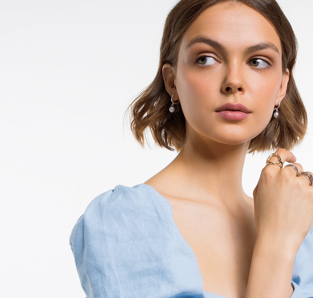 Набор серег (2 пары) Мармалато, цвет Белое серебро-золото-жемчуг #3