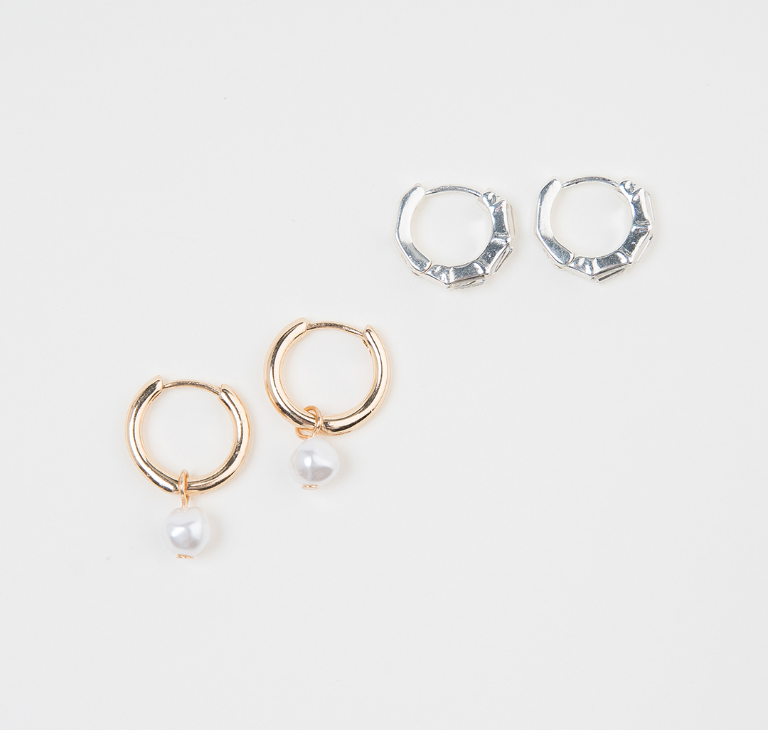 Набор серег (2 пары) Мармалато, цвет Золото-жемчуг-белое серебро #1