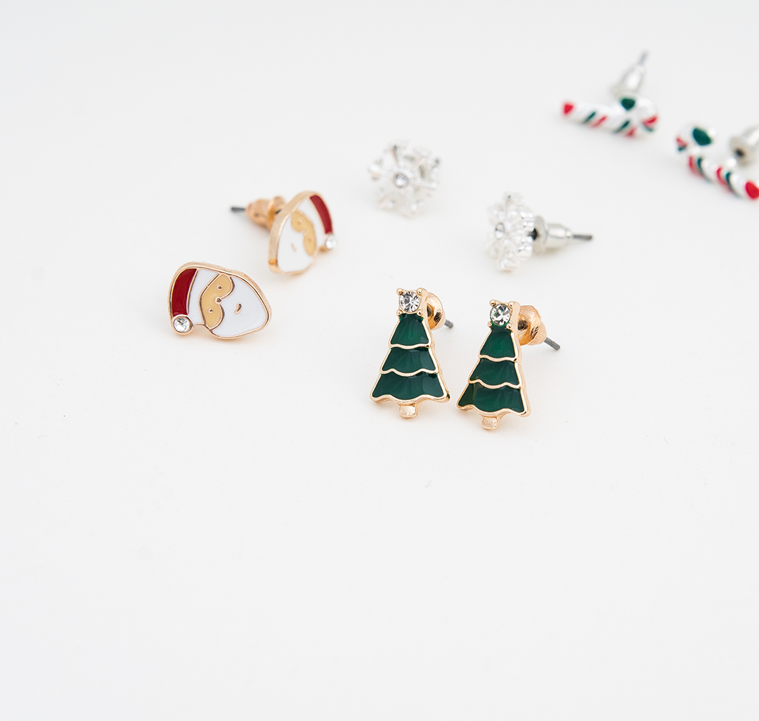 Набор серег (4 пары) Мармалато, цвет Белое серебро-мультиколор #2