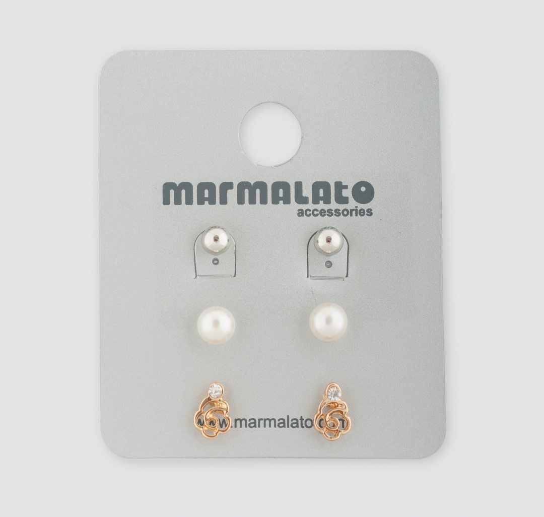 Набор серег (3 пары) Мармалато, цвет Серебро-золото-белый жемчуг-прозрачный #1