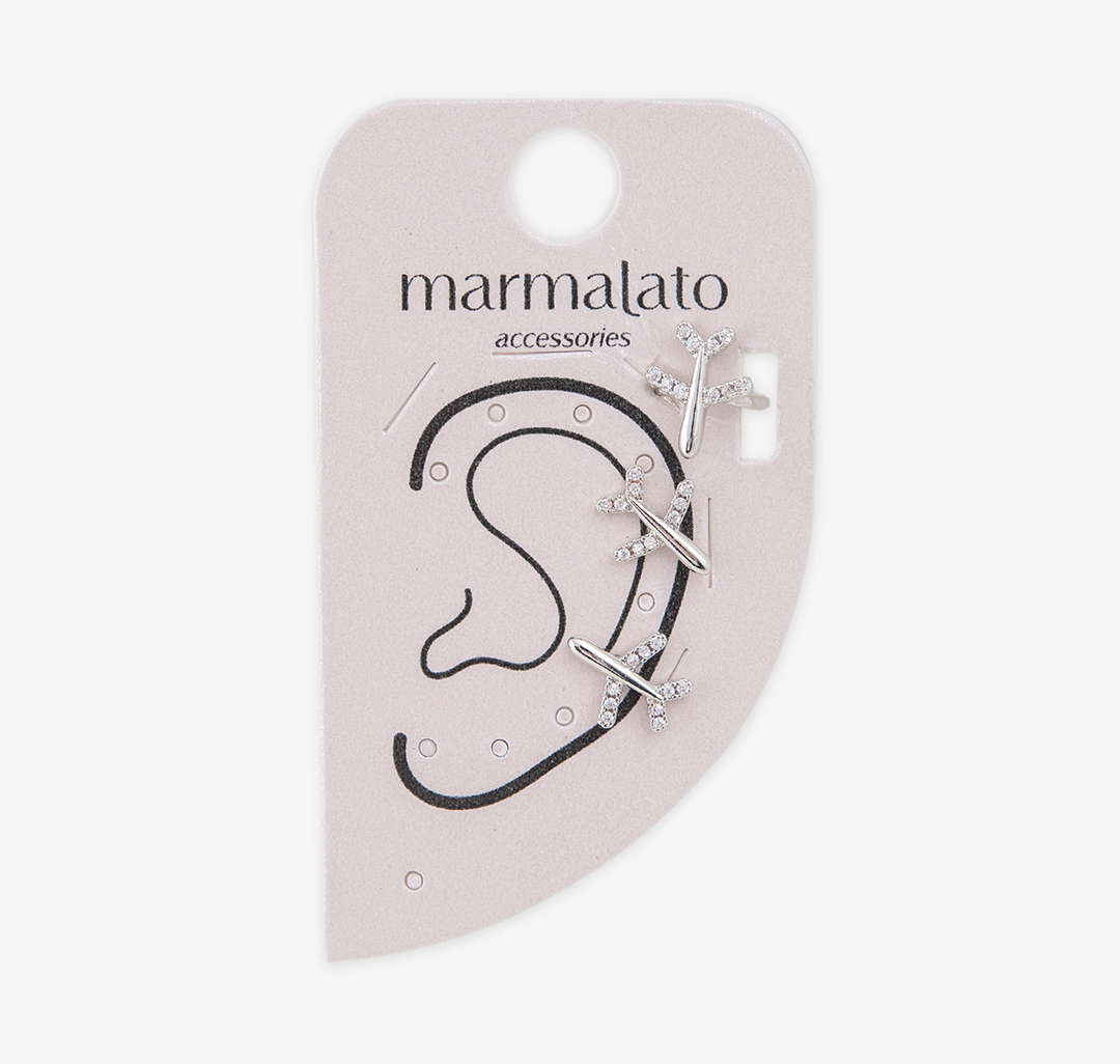 Набор (кафф 1 шт, серьги 1 пара) Мармалато, цвет Серебро-прозрачный #1