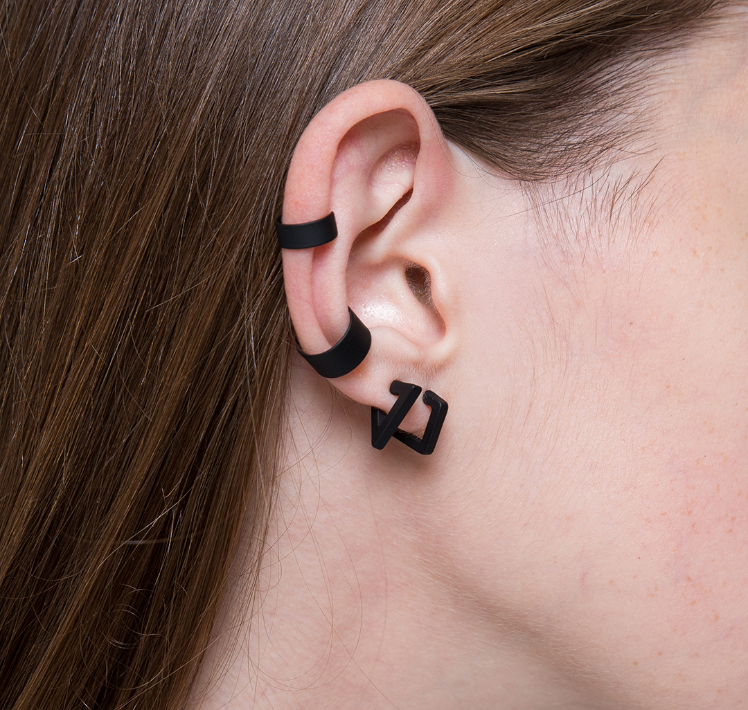 Набор (серьги 2 пары, кафф 2 шт) Мармалато, цвет Матовый черный #3