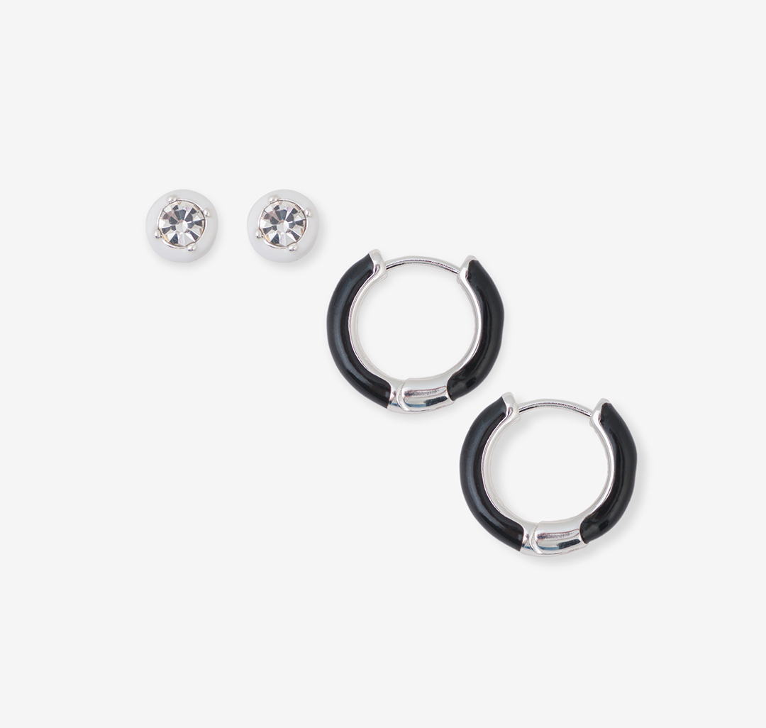 Набор серег (2 пары) Мармалато, цвет Черный-белый-белое серебро #1