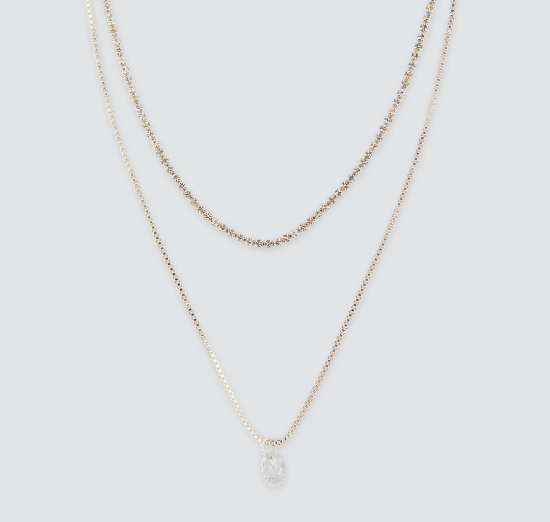 Набор колье (2 шт) Мармалато, цвет Серебро-прозрачный #1