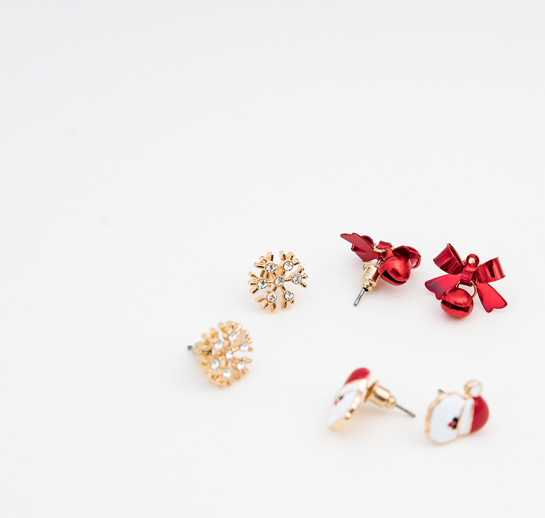 Набор серег (6 пар) Мармалато, цвет Золото-красный-прозрачный #2