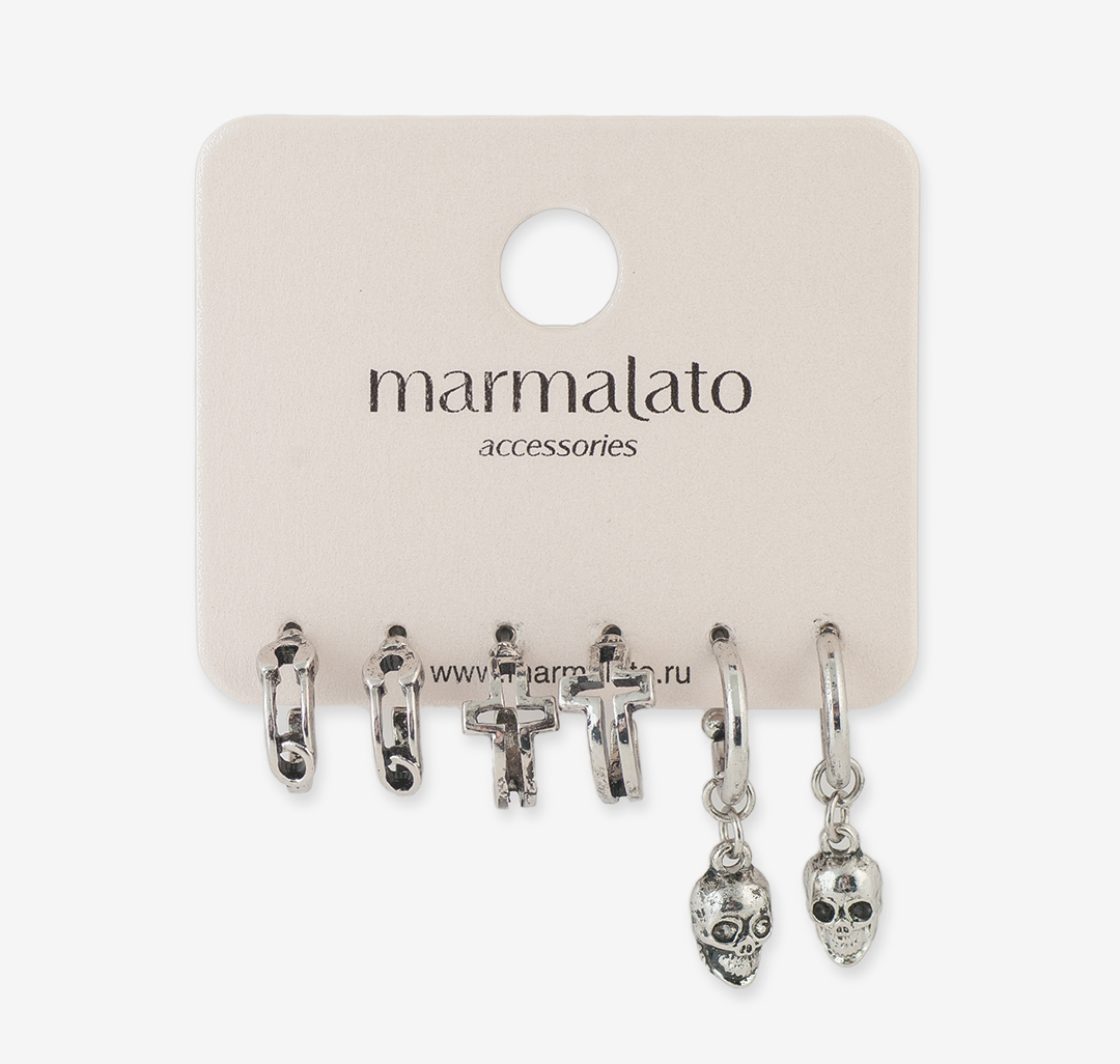 Набор серег (3 пары) Мармалато, цвет Серебро #1
