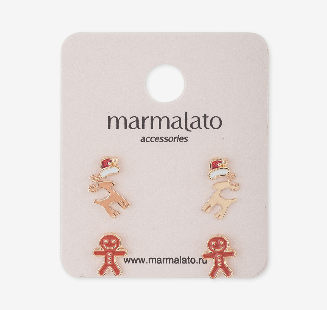Набор серег (3 пары) Мармалато, цвет Коричневый-белый-золото #1