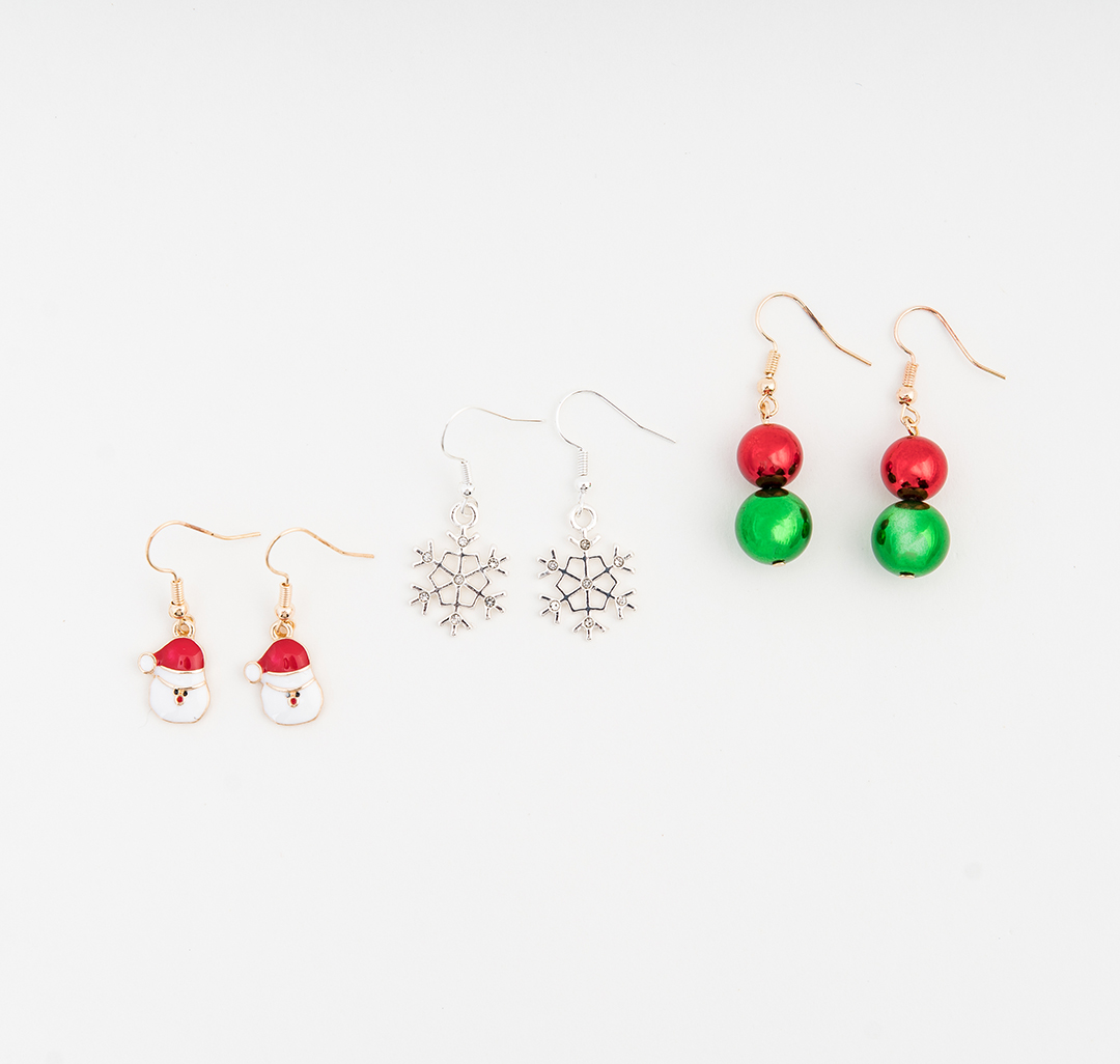 Набор серег (3 пары) Мармалато, цвет Белое серебро-прозрачный-мультиколор #1