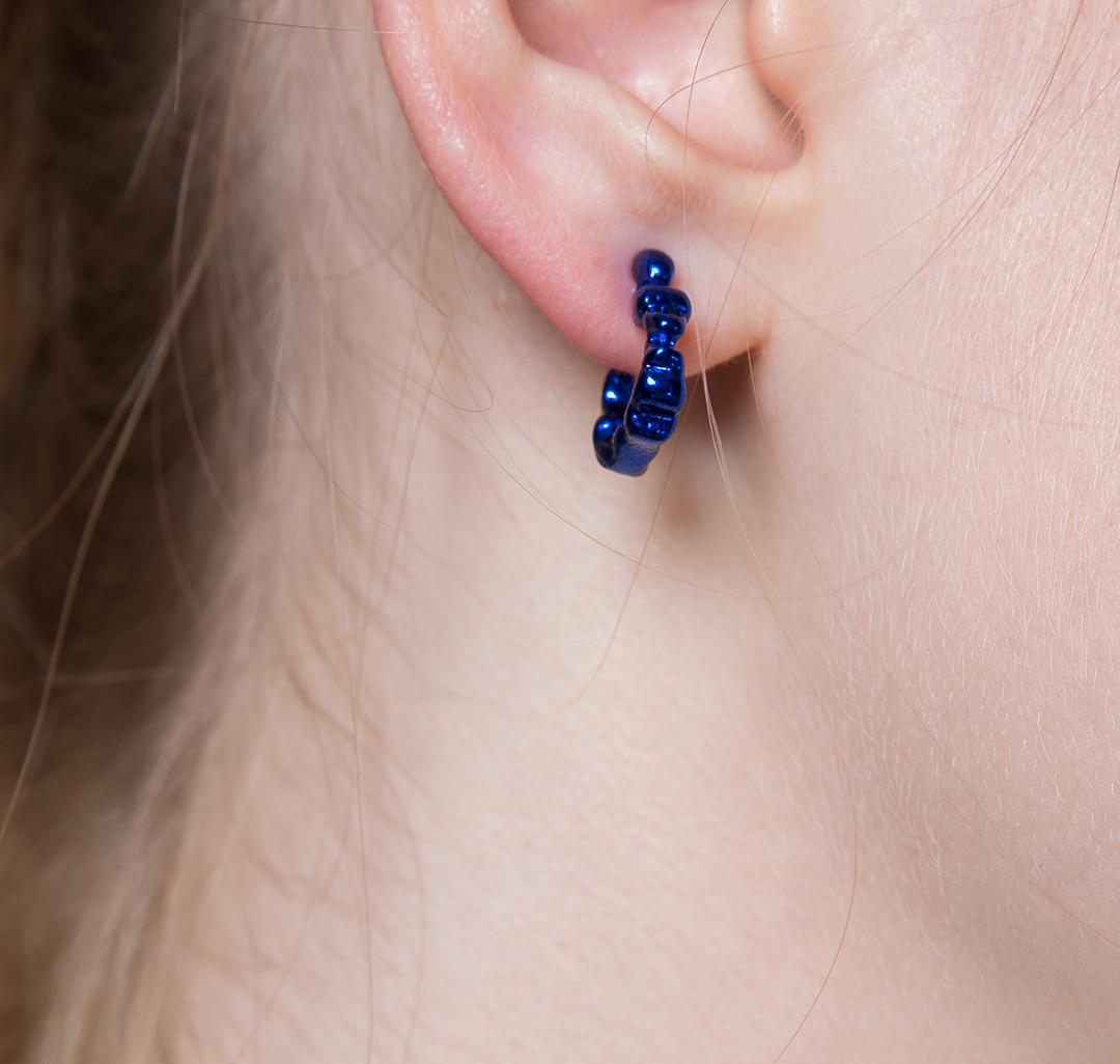 Набор серег (3 пары) Мармалато, цвет Черный-белое серебро-синий #3