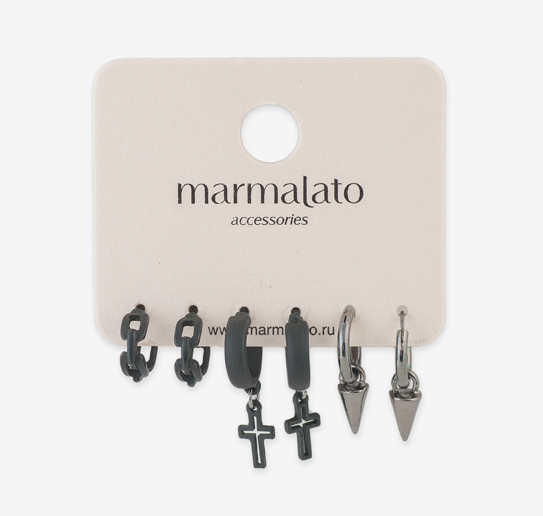 Набор серег (3 пары) Мармалато, цвет Матовый черный-черный #1