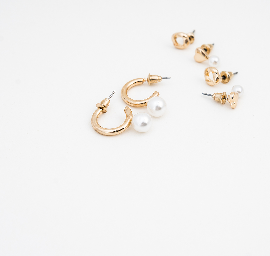 Набор серег (3 пары) Мармалато, цвет Золото-жемчуг #2