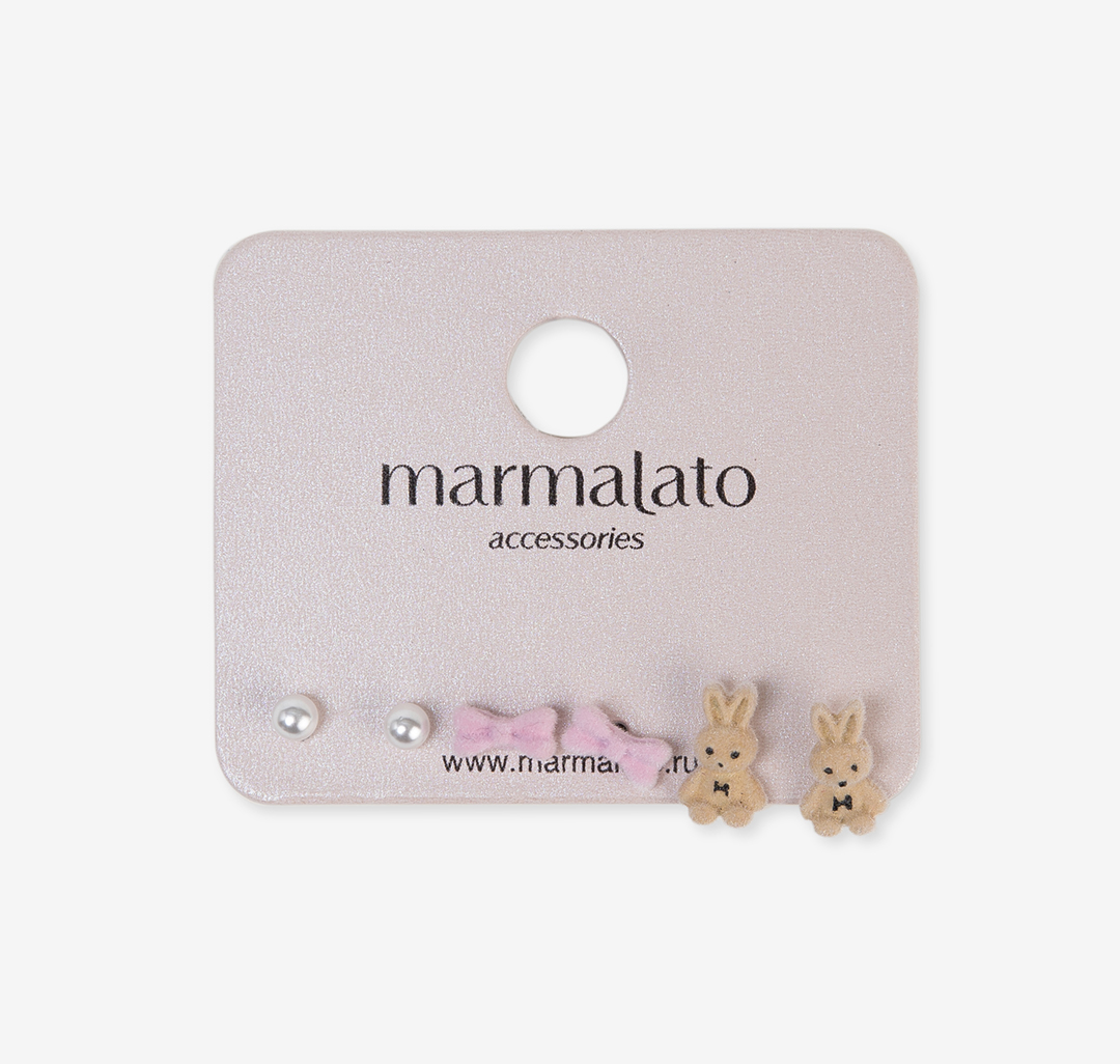 Набор серег (3 пары) Мармалато, цвет Бежевый-розовый-жемчуг #1