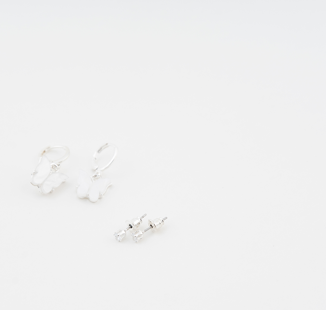 Набор серег (2 пары) Мармалато, цвет Белый-белое серебро-прозрачный #3