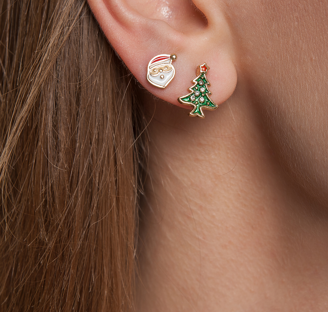 Набор серег (3 пары) Мармалато, цвет Красный-зеленый-золото #4