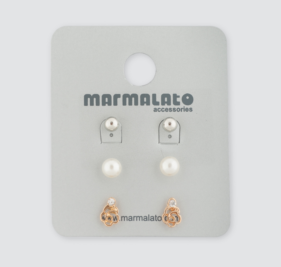 Набор серег (3 пары) Мармалато, цвет Серебро-золото-белый жемчуг-прозрачный #2