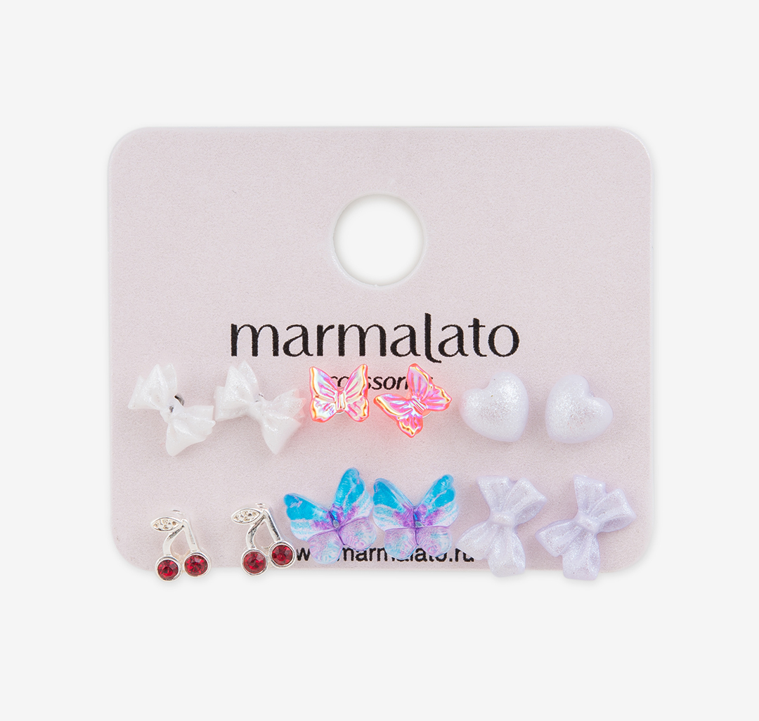 Набор серег (6 пар) Мармалато, цвет Мультиколор-белое серебро #1